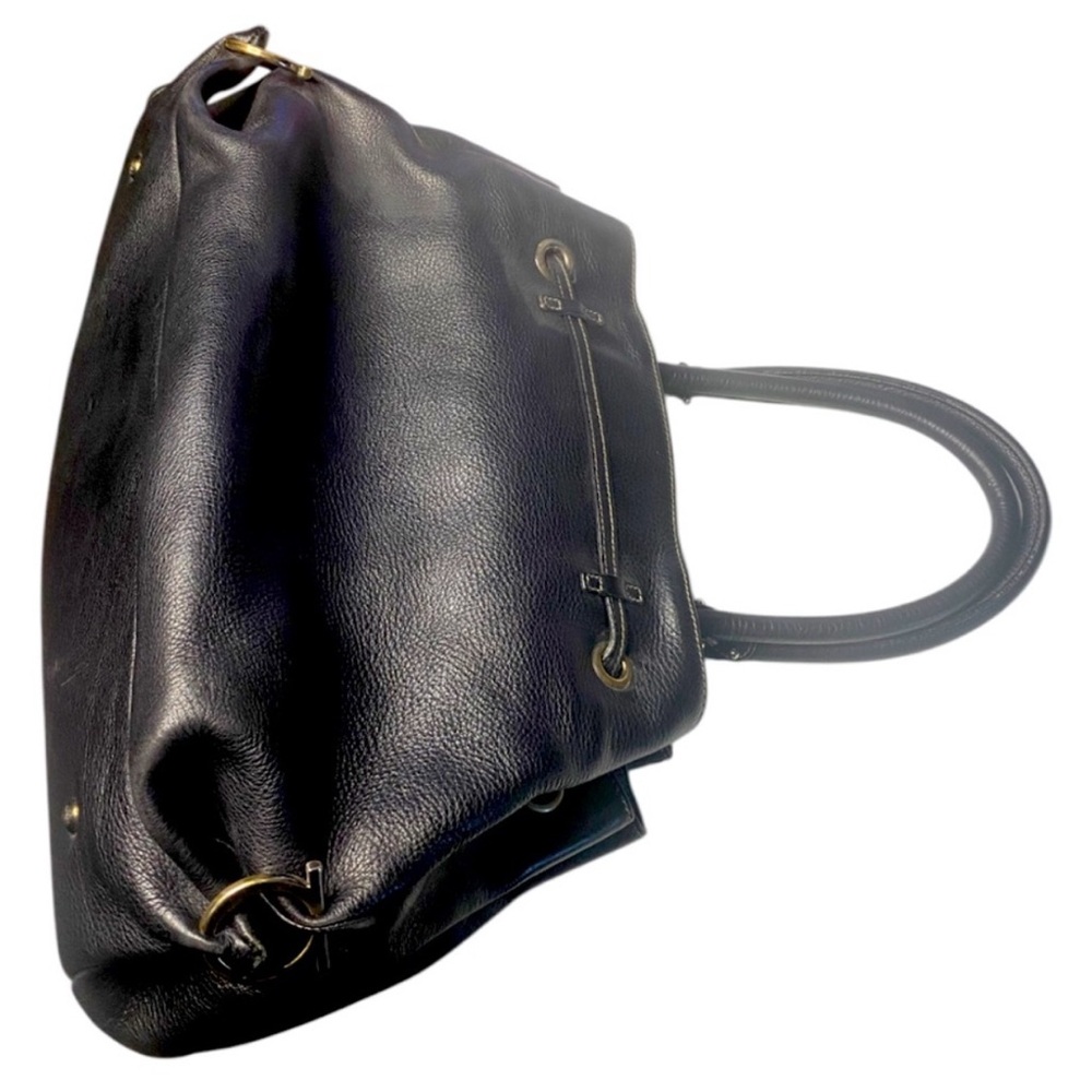 Salvatore Ferragamo Black Pebbled Leather Shoulder Bag with Gold Hardware - Picture 6 of 14